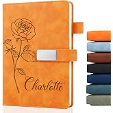 Personalized Notebook - A5 Lined Custom Leather Journal for Women with Birth Flower, 100 GSM, 200 Pages ,Perfect for Writing, Work, and Travel, Personalized Gift for Mothers, Teachers, and Friend (Birth Flower)