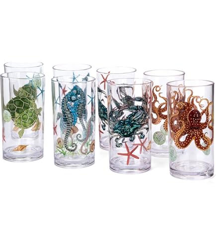 Honeydak Retro Coastal Trinkgläser-Set – 6 Stück, Palmen-Design, 270 Ml, Spülmaschinenfest