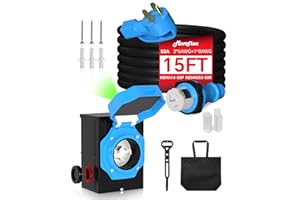 Marsflex 15FT 50 Amp Generator Cord and Power Inlet Box Kit, Pre-Drilled Inlet Box with NEMA 14-50P / SS2-50R Generator Cord, for 125/250 Volt 12500 Watts, Weatherproof Outdoor to House, ETL Listed