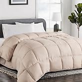 COHOME Quilted Queen Size Comforter - All-Season Down Alternative Duvet Insert - Luxury Hotel Winter Warm Beige Comforter with Anti-Clump Tech &amp; 8 Tabs- Reversible 88"x88"