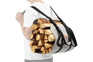 WITSTEP Firewood Carrier Bag Backpack, Waxed Canvas Wood Log Carrier for Firewood, Heavy Duty Firewood Carrying Backpack Bag with 2 Adjustable Shoulder Straps & Padded Handle