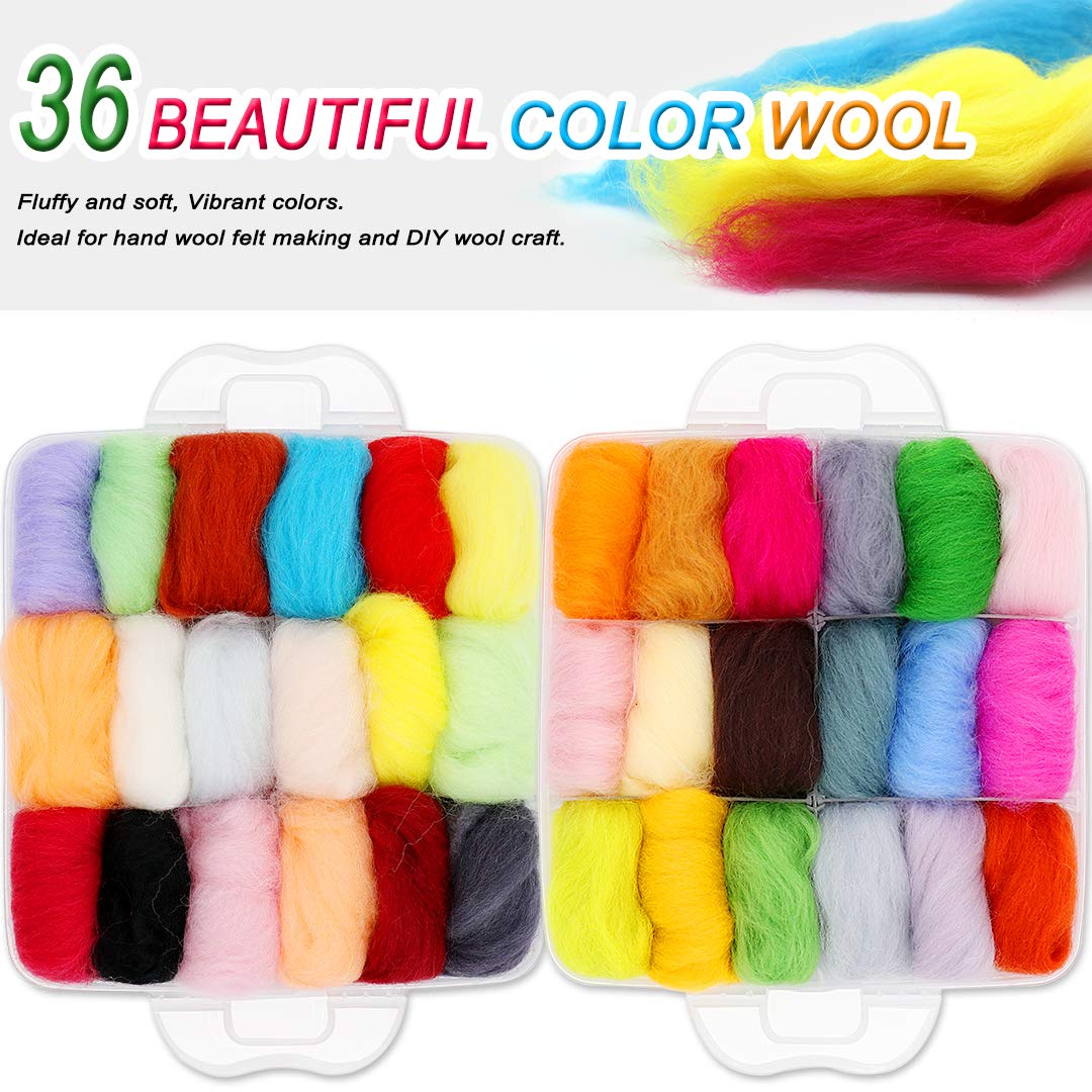 Needle Felting Kit 109 Pieces Set, Wool Roving 36 Colors with Complete Felt Tools and Storage Box Needle Felting Starter Kit for DIY Craft Animal Home Decoration Birthday Present