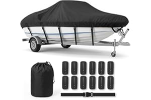 Heavy Duty 1200D Waterproof Boat Cover for 16-18.5ft Boats – Fits V-Hull, Tri-Hull, Bass Boat, Runabout & Fishing Boat, Anti-