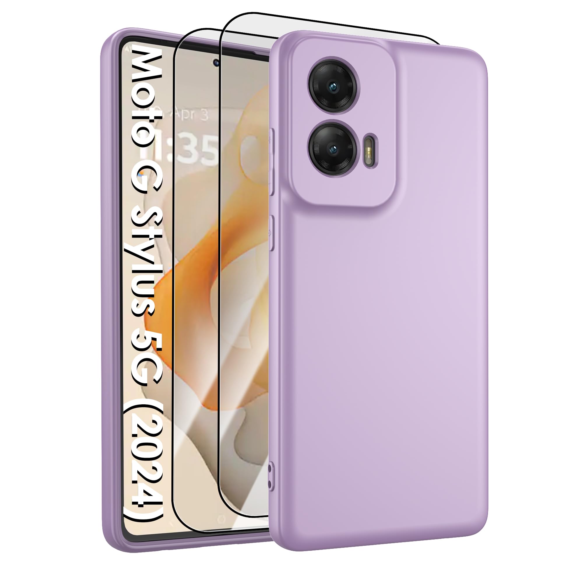 for Moto G Stylus 5G 2024 Case,Liquid Silicone Upgrade [Soft Anti-Scratch Microfiber Lining][2 HD Screen Protector][Full Camera Protection] Shockproof Phone Case for 6.7 inch -New Grass Purple