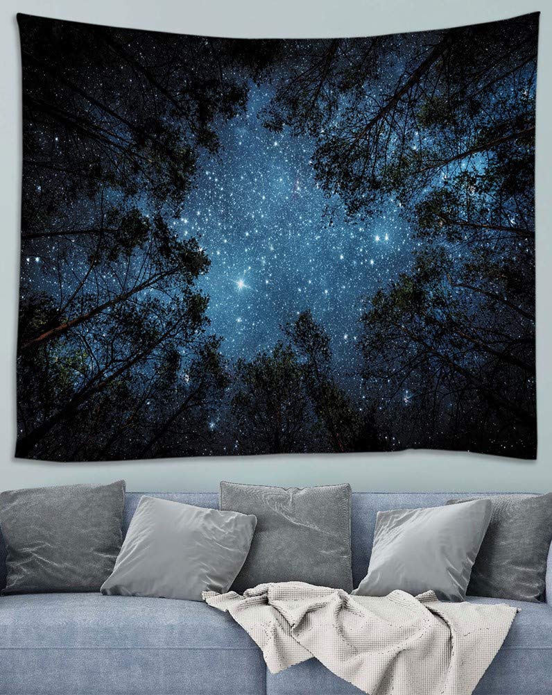 Tapestry Wall Hanging Forest Night Scene Stars, Galaxy Psychedelic, Awesocrafts Tapestries for Bedroom College Dorm Living Room Wall Decor Art (Forest, 59x79 inch)