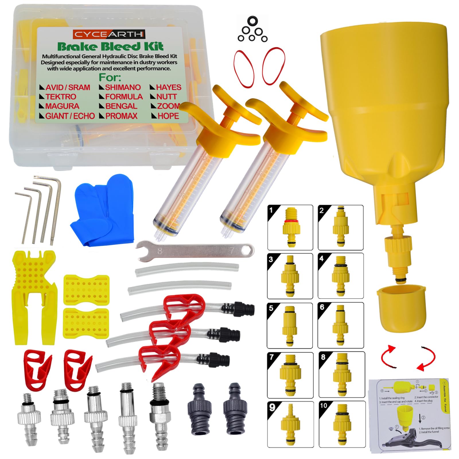 CYCEARTH Bicycle Hydraulic Disc Brake Oil Bleed Kit For All Brakes SHIMANO,SRAM,AVID,TEKTRO,MAGURA,HAYES,Bike Brake Repair Tool (Upgraded)
