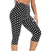 Milumia Women's Polka Dots Capri Leggings High Waist Skinny Leg Cropped Pants