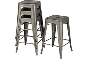 Yaheetech 24'' Metal Bar Stools Counter Height Barstools Set of 4 High Backless Industrial Stackable Chairs for Indoor and Outdoor, Gun Metal