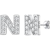 EVER FAITH Initial Earrings 925 Sterling Silver White Cubic Zirconia Tiny Alphabet Letter Stud Earring for Woman Sensitive Ears