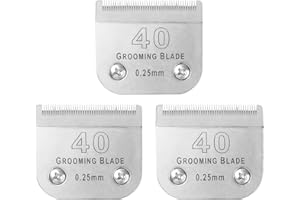 MEMIRY 3 Pcs Size 40# Detachable Dog Grooming Blades, Compatible with Andis, Oster A5, Wahl KM10 Series Clippers, Cut Length 0.25mm, Silver (40# 0.25mm, 3 Packs)