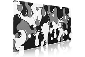 aportt Black White Grey Mouse Pad XXL Anime Cool Geometric Japanese Extended Desk Mat 90X40 CM Non-Slip Rubber Base Stitched Edge Large Mousepad for Gaming Laptop Computer Desktop 35.4×15.7 Inch