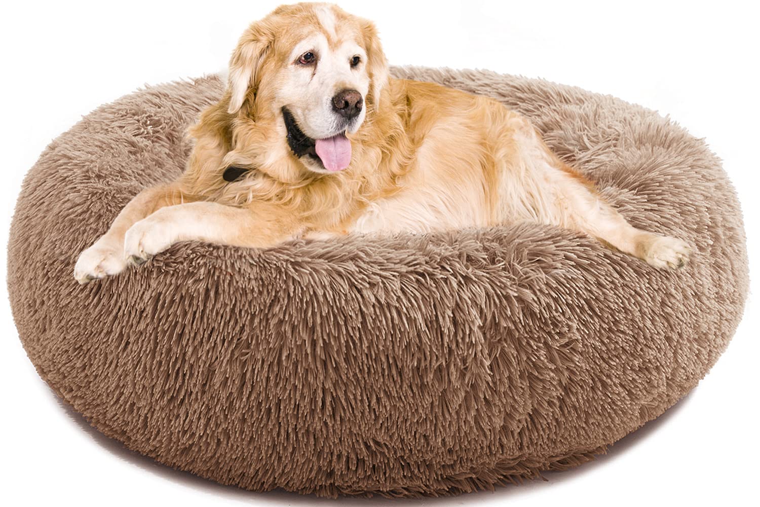 YOJOGEE Calming Donut Dog Bed for Large Medium Dogs, Fluffy Anti Anxiety Xl Dog Beds Extra Large Washable Puppy Bed Non-Slip Plush Cuddler Warming Round Faux Fur Pet Bed