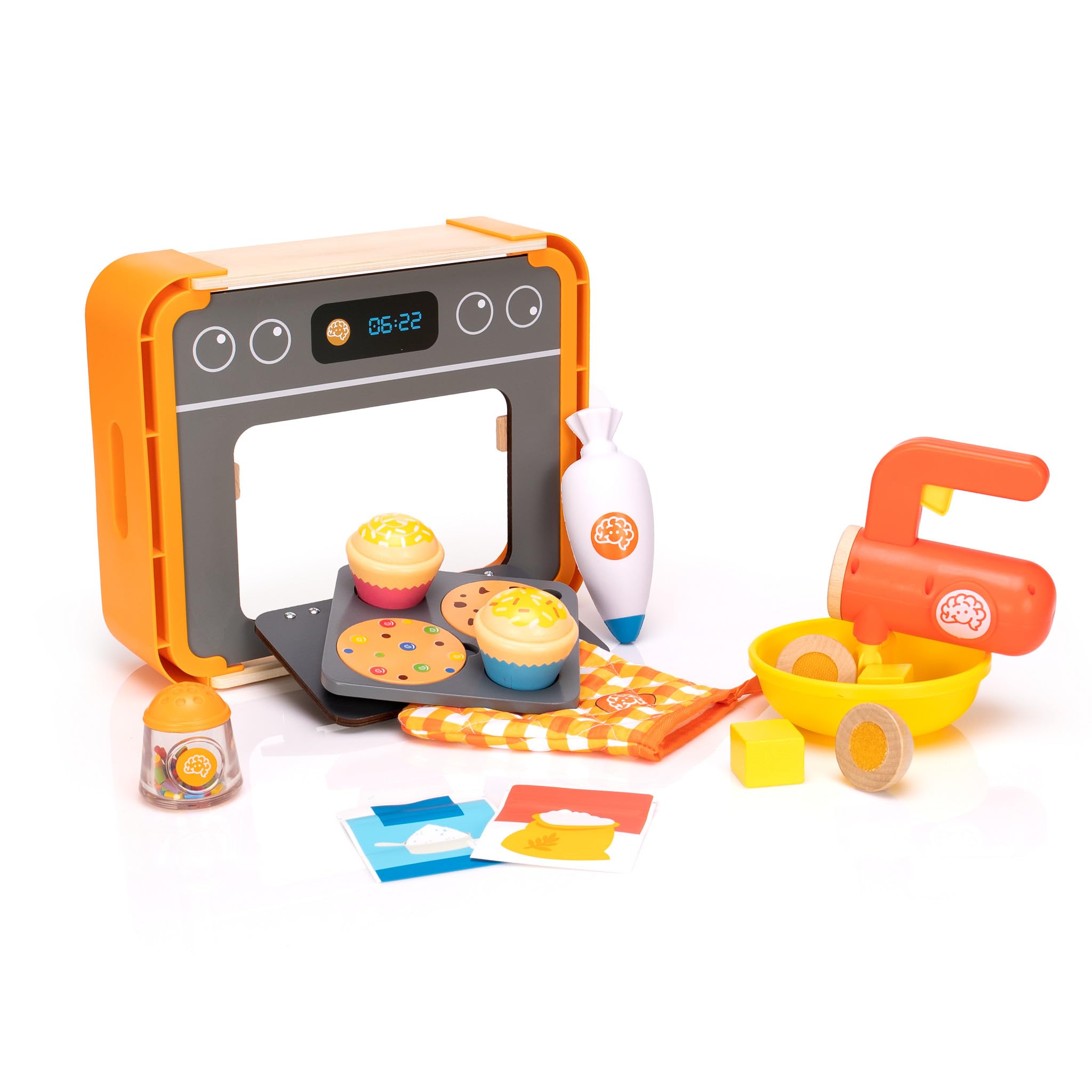 Fat Brain Toys Pretendables Bakery Set-Pretend Play Kids Baking Set with Oven, Mixer, Cupcakes, Cookies and Other Toy Kitchen Accessories - Durable Kids Kitchen Playset - Baking Gifts for +3 Year Olds