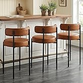 Arvasslia 24" Faux Leather Bar Stools Set of 3, Counter Height, Brown | Curved Backrest, Easy-Clean Faux Leather, 3.5-Inch Padded Seat, Upholstered Counter Chair, 350 LBS Weight Capacity