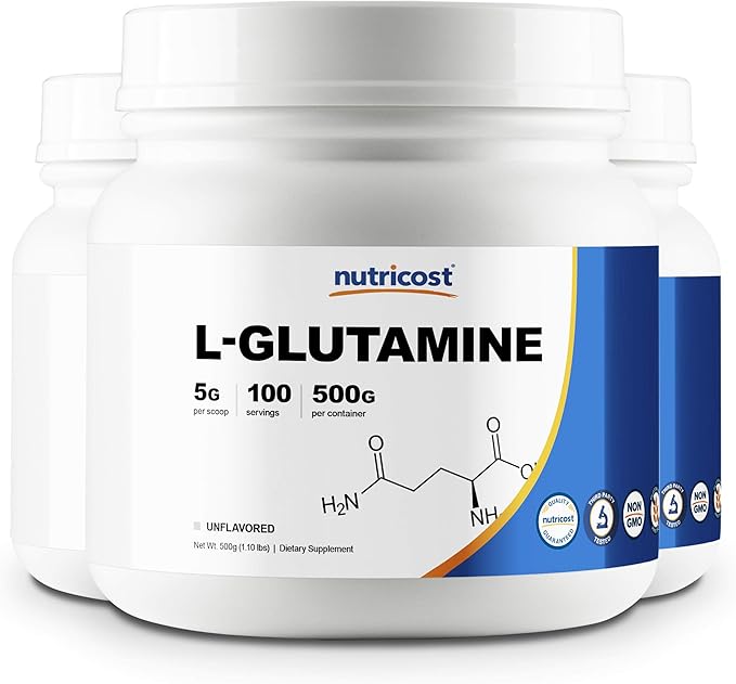 Nutricost LGlutamine Powder 500G (3 Pack) 5000mg Per