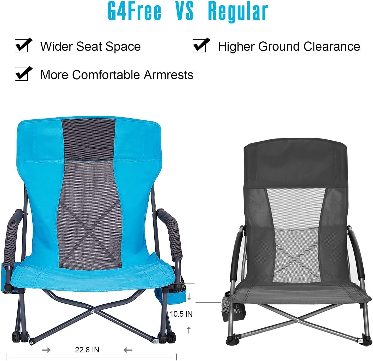 G4Free Low Beach Camping Folding Chair with Armrests, Ultralight Backpacking Chair with Cup Holder, for Camping Concert Lawn with Carry Bag (Blue): Kitchen & Dining