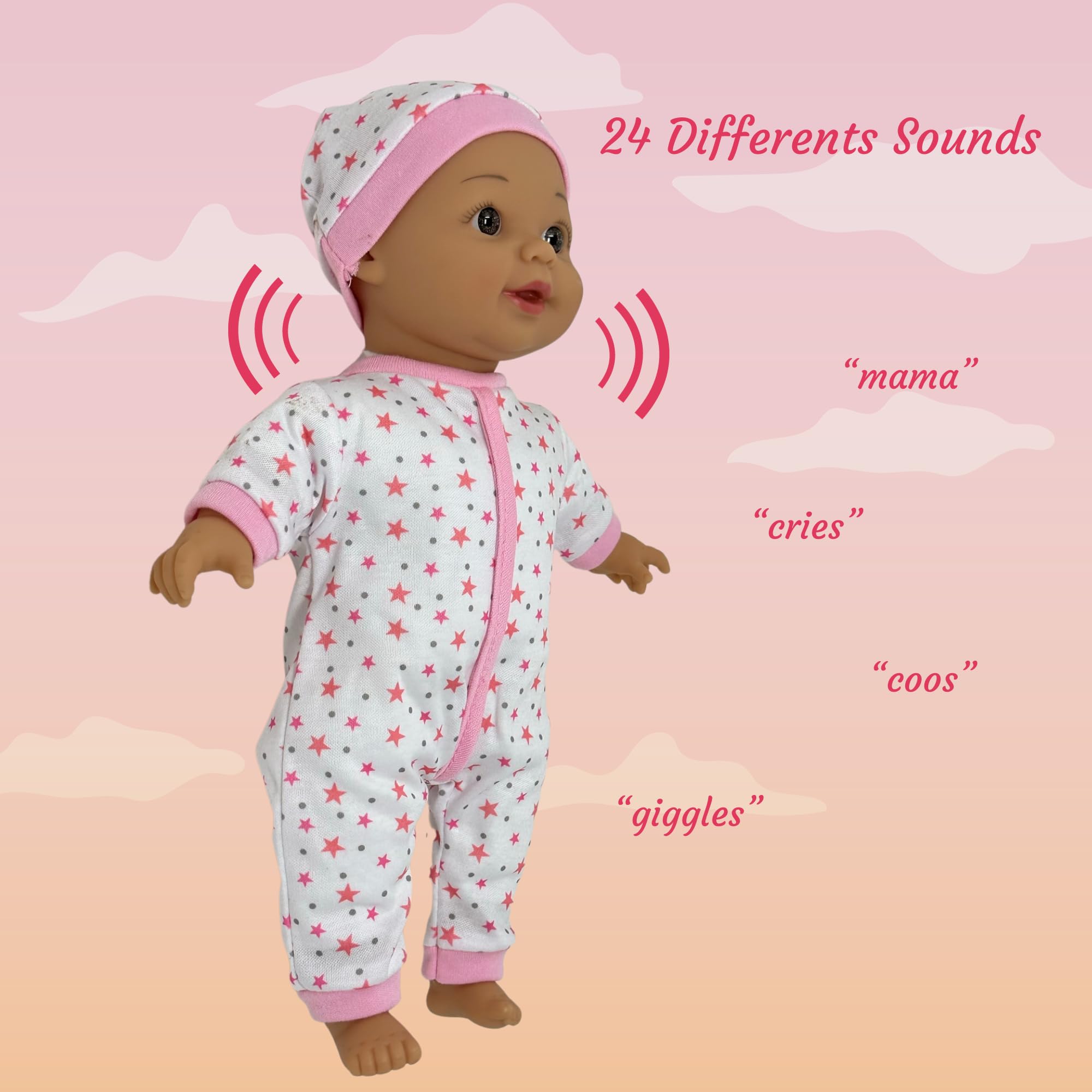 12 Inch Talking Baby Dolls for 3 Year Old Girls - Soft Body Interactive Baby Doll for Kids That Can Talk, Cry, Sing and Laugh - Makes 24 Cute Sounds