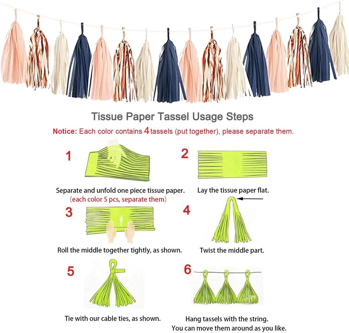 32 Pack Navy Blue Rose Gold Party Decoration Kit - Navy Rose Gold Balloons, Curtains, Paper Flowers,Tassel and Garland for Bridal Shower, Baby Shower, Gender Reveal, Graduation, Rose Gold Bachelorette Party Decorations: Toys & Games