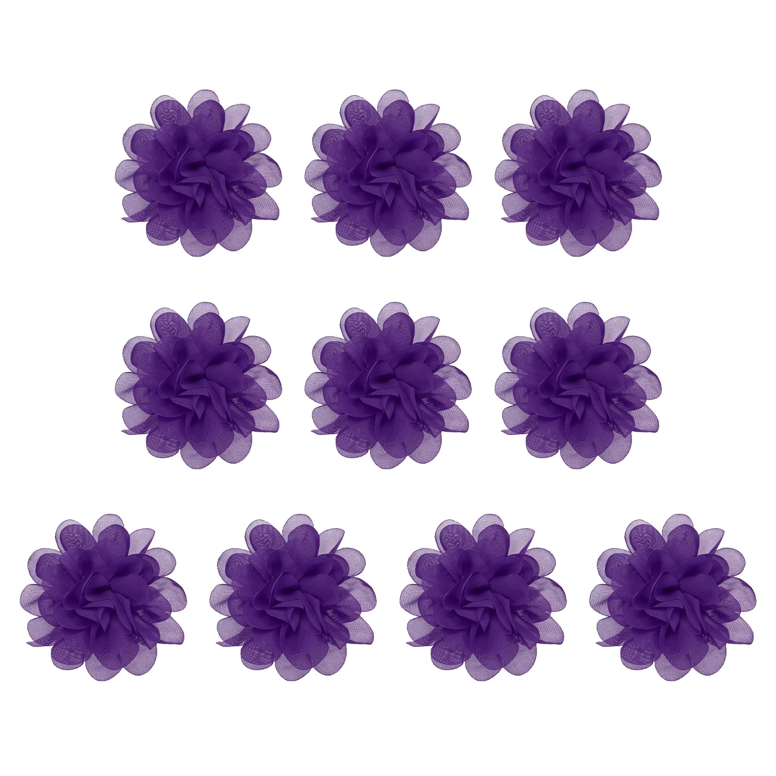 PATIKIL 3.9" Chiffon Flowers, 10 Pcs Mesh Fabric Flowers Sewing Fabric Appliques Headband Embellishments for DIY Craft Wedding Decor, Purple