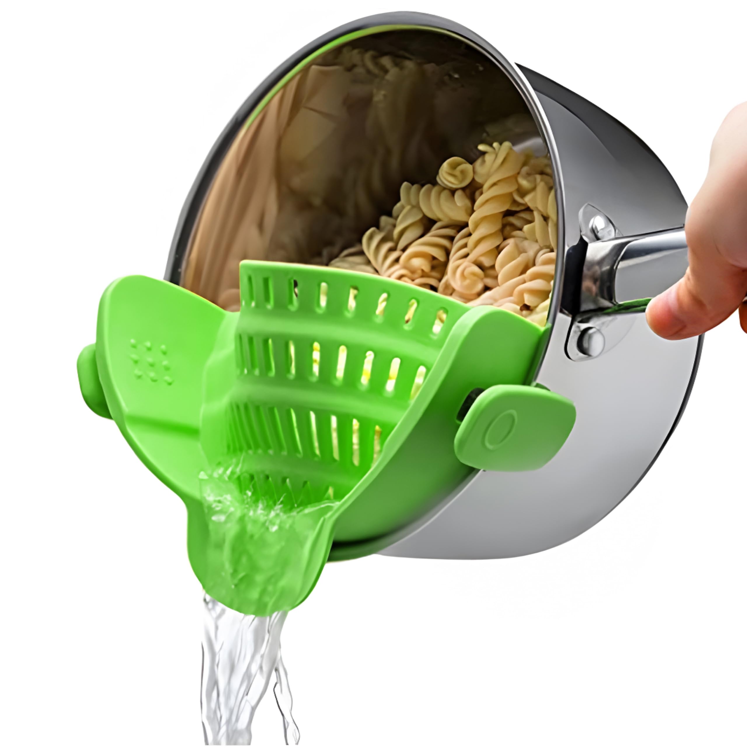 Kitchen Gizmo Snap N' Strain Clip On Strainer for Pots and Pans - Collapsible Silicone Pasta Strainer and Kitchen Gadget for Cooking - Easy to Use, Heat Resistant and Space Saving Colander - Green