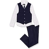 Van Heusen Boys 4-Piece Formal Dress Up Suit Vest Set, Vest, Pants, Collared Dress Shirt, and Tie