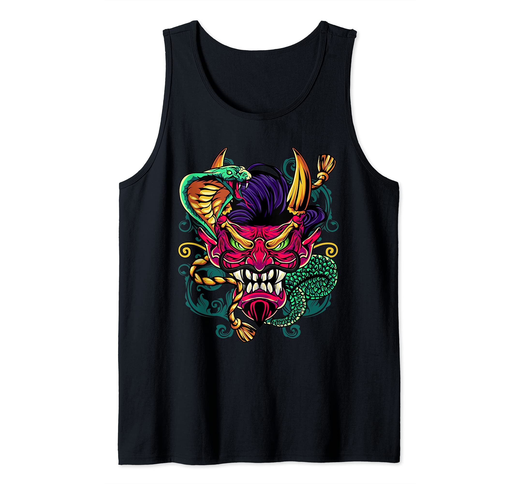 Japanese Bushido Samurai Oni Demon Snake Mask Tank Top