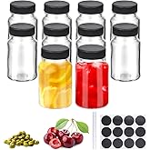 10 Pcs Glass Shot Bottles with Caps, 2oz Ginger Shots Bottles, Reusable Thick Mini Juice Shot Bottle with Label, Small Bottle, Wide Mouth Small Glass Jars with Lids for Oil Sauce (Black Lid)