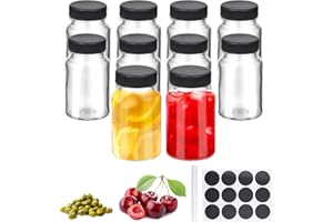 TranRantic 10 Pack 2oz Glass Shot Bottles with Lids, Reusable Ginger Shot Bottles Set with Labels, Leakproof/Wide Mouth Small