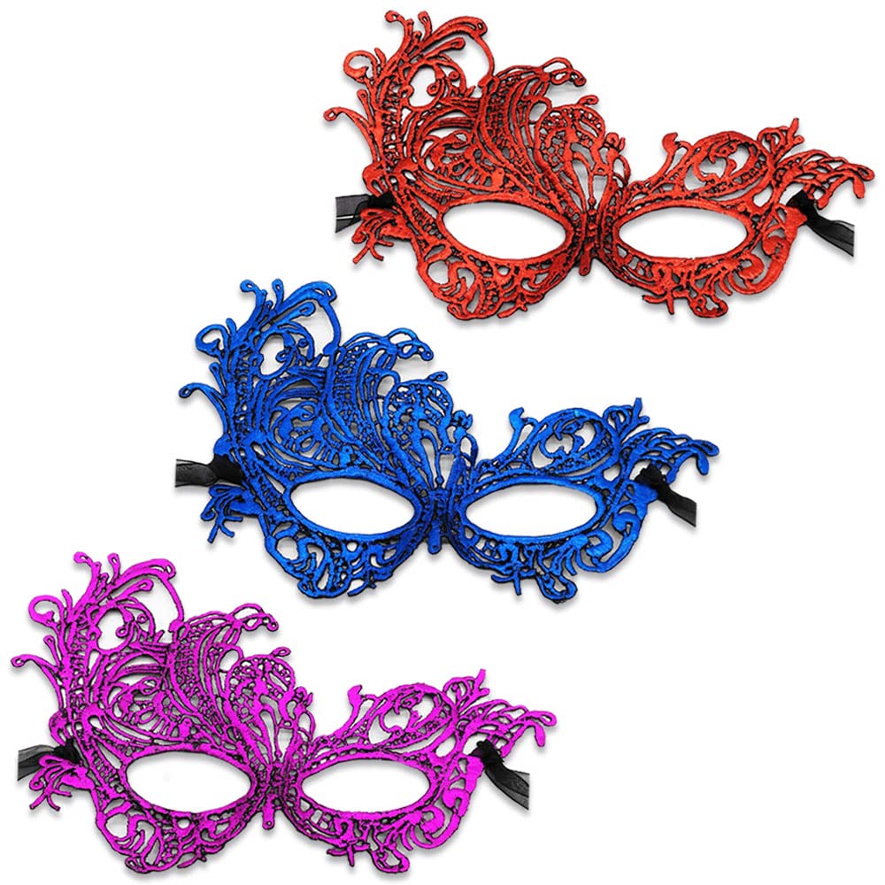 Maigendoo 3 Pcs Lace Masquerade Masks Mardi Gras Mask Men Women Venetian Masks Prom Eye Mask Set Costume Party Supplies for Carnival Mardi Gras Halloween Anniversary Festival Ball, Style 11