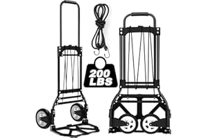SINOSPARK LEVORY J Folding Hand Truck and Dolly, 200 LB Capacity Upgraded Aluminum Dolly Cart, Extended Handle Portable Dolly for Travel, Moving, Shopping, Office Use, Black