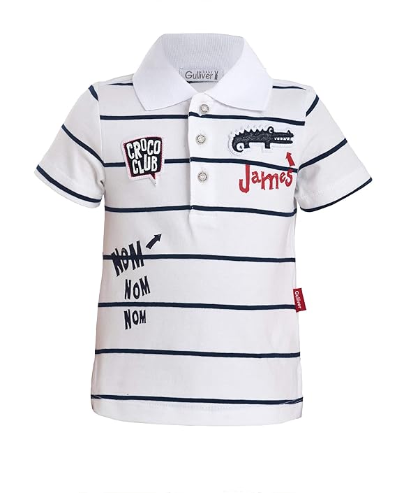 Gulliver Baby Junge Polo T-Shirt | Farbe Weiß Gestreift | mit Kragen | Baumwolle | Kurzarm | für 9-24 Monate