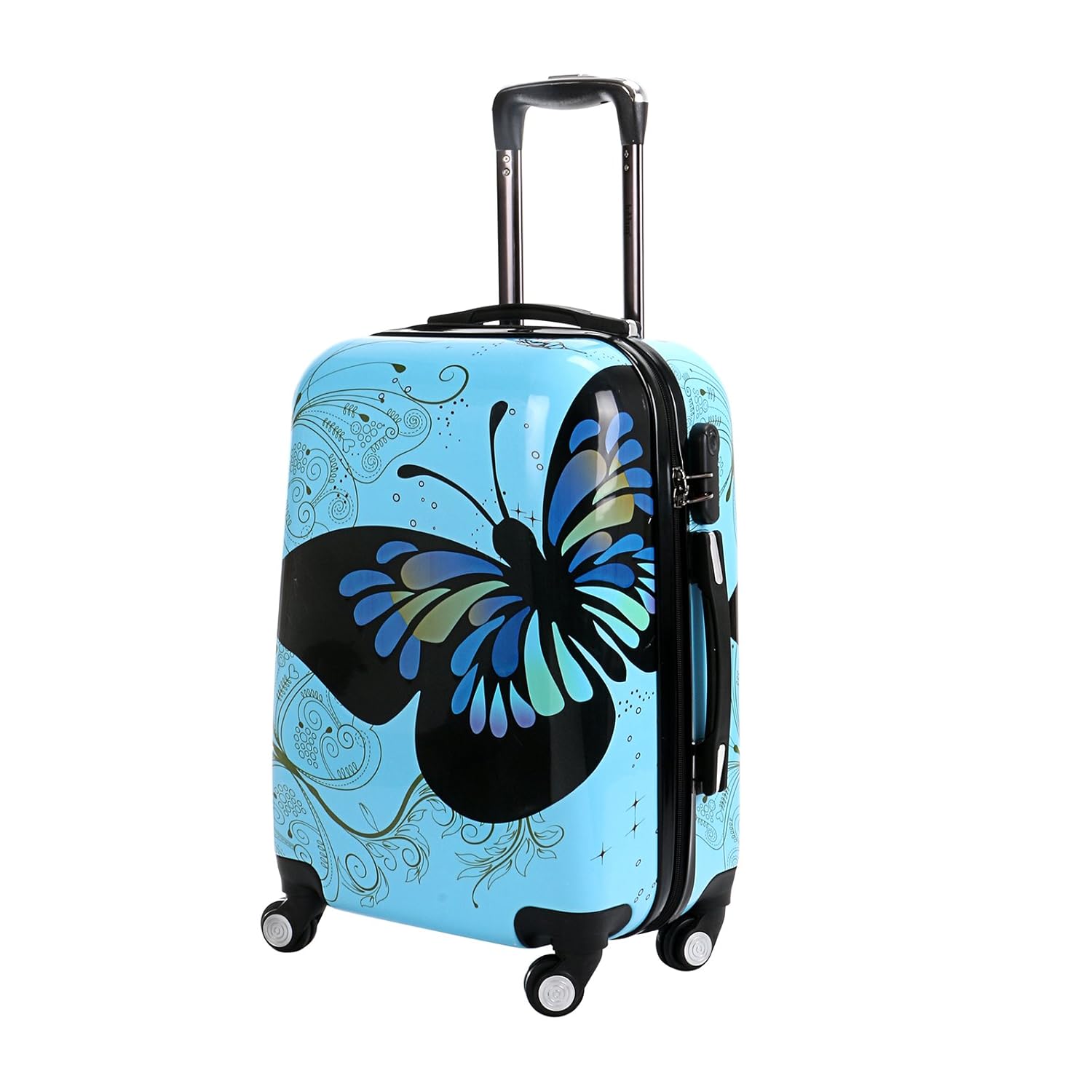20 Blue Butterfly Upright Spinner Travel Luggage Suitcase