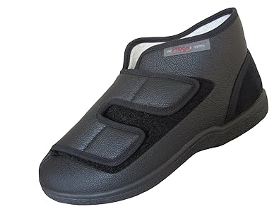 Die Pflegeexperten Verbandschuhe PREMY Lederimitat/Frottee-Futter schwarz doppelter Klettverschluss, ideal für Diabetiker was