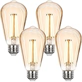 Sigalux LED Edison Bulbs 40 watt Equivalent, E26 Light Bulb Dimmable, Soft White 2700K, Amber Glass ST58 Vintage LED Bulbs, 90+ CRI, 4.5W 400LM, E26 Base, 4 Pack