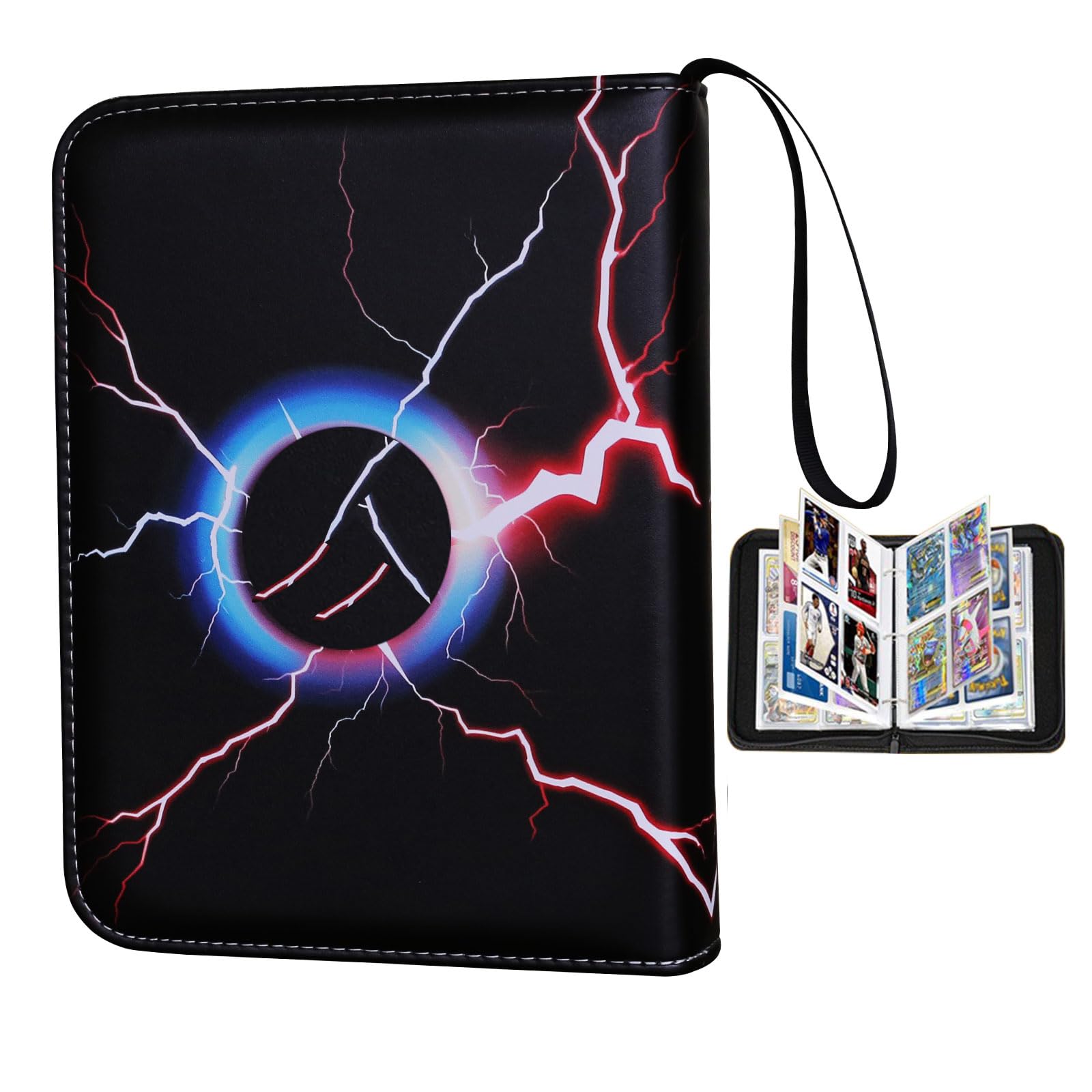 Photo 1 of Sihdnok 4-Pocket Trading Card Binder Album – Holds 400 Cards, 50 Removable Sleeves, Durable Card Holder and Display Book with Black Lightning Design