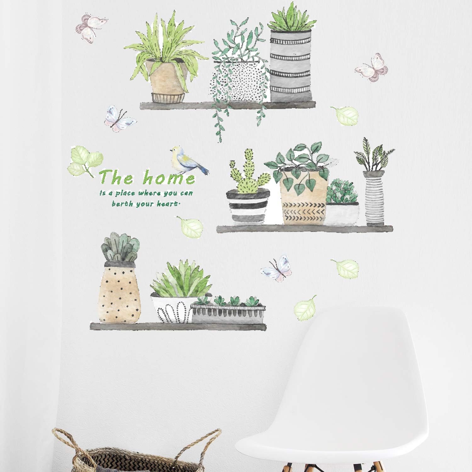 Green Plants Wall Decals for Kitchen Removable Vinyl Wall Sticker Home Room Decor Peel & Stick Cactus Reusable DIY House Decoration