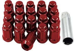 Wheel Accessories Parts 20 Pcs 12mm 1.50 12x1.50 Thread Car Spline 1.38" Long Lug Nut Red Spline Fits Many Chevy Honda Passen