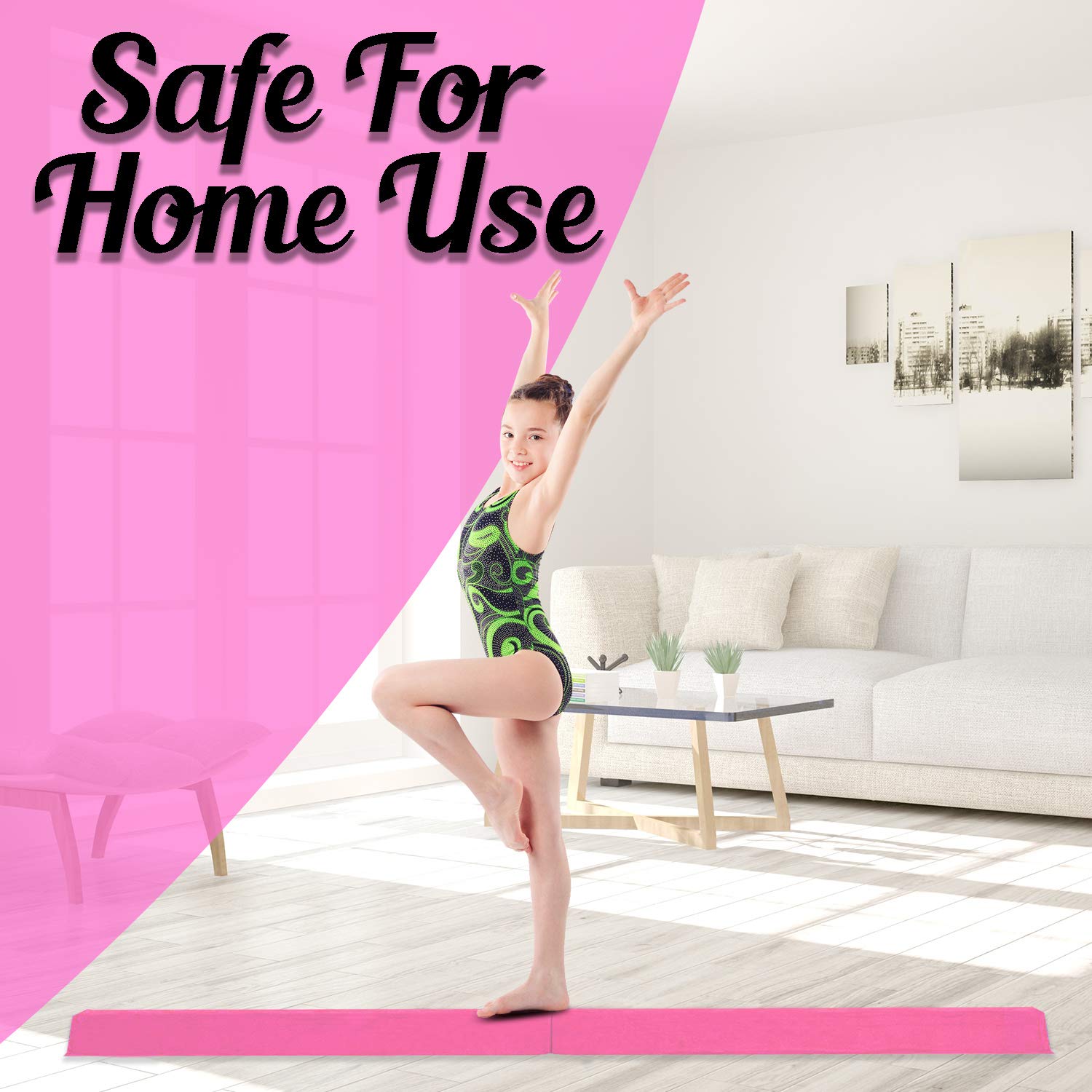 Junior Gymnastics Balance Beam 8 Ft Folding Wood Core Low Floor Beam