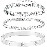 MVCOLEDY 18K Gold Plated Love Bangle Bracelet Set Cubic Zirconia Classic Stainless Steel Adjustable CZ Gold,Silvery,Colorful CZ Love Bracelets Stack for women