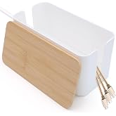 Cable Tidy Box White Cable Box with Bamboo Lid Cable Organiser Cable Management Box for Hiding Cables and Plugs