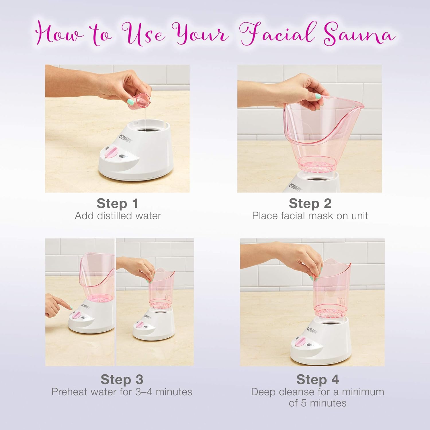 Conair True Glow By Conair Gentle Mist Moisturizing Facial Sauna System With Facial Cleansing Brush: Beauty