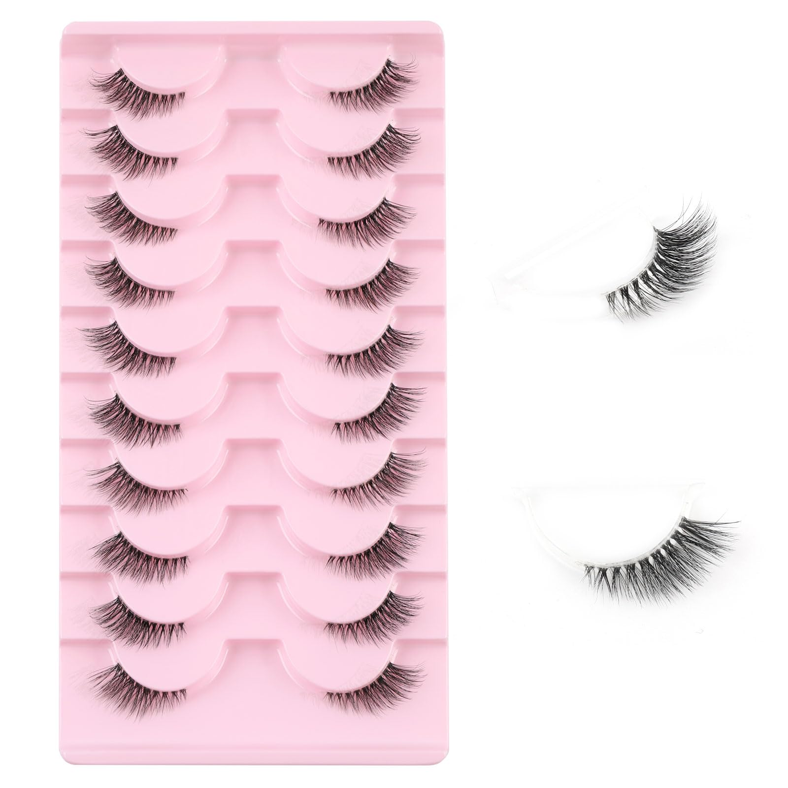 Kiusatig Half Fluffy Wispy Cat Eye Lashes - 3/4 Natural Look False Eyelashes - 10 Pairs Clear Band Corner Lashes — image 1