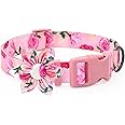Pink Floral Girl Dog Collar with Rose Flower Bow Tie for Cute Girl Female Cats, Small Medium Large Dogs Spring Summer Season for Your Furbaby