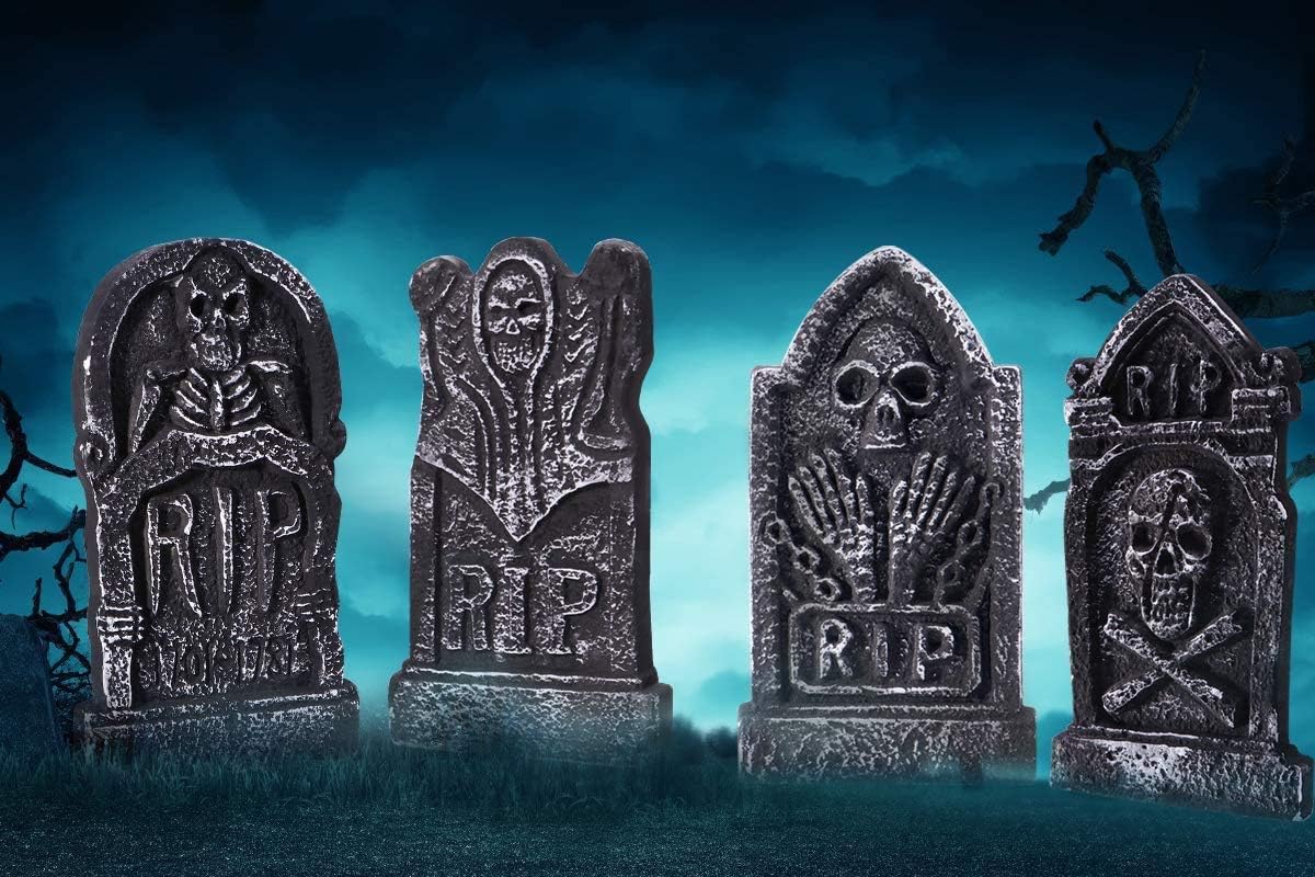Sizonjoy Pack of 4 Foam Grave Tombstones for Halloween Decorations, 17" Lightweight RIP Grave Stone Decor-Perfect for Outdoor Party/Haunted House/Yard Decorations : Garden & Outdoor