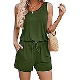 ADOME Rompers for Women Summer Sleeveless Scoop Neck Tank Top Casual Short Jumpsuit Rompers with Pockets