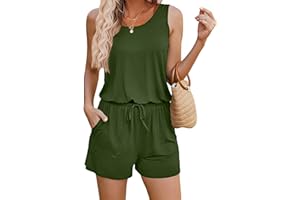 ADOME Rompers for Women Summer Sleeveless Scoop Neck Tank Top Casual Short Jumpsuit Rompers with Pockets