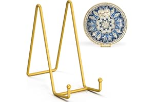 TR-LIFE 8 Inch Large Plate Stands for Display - Metal Plate Holder Display Stand + Frame Holder Stand for Picture, Decorative Plate, Platter, Plaques, Book, Photo Easel Tabletop (Gold 2 Pack)