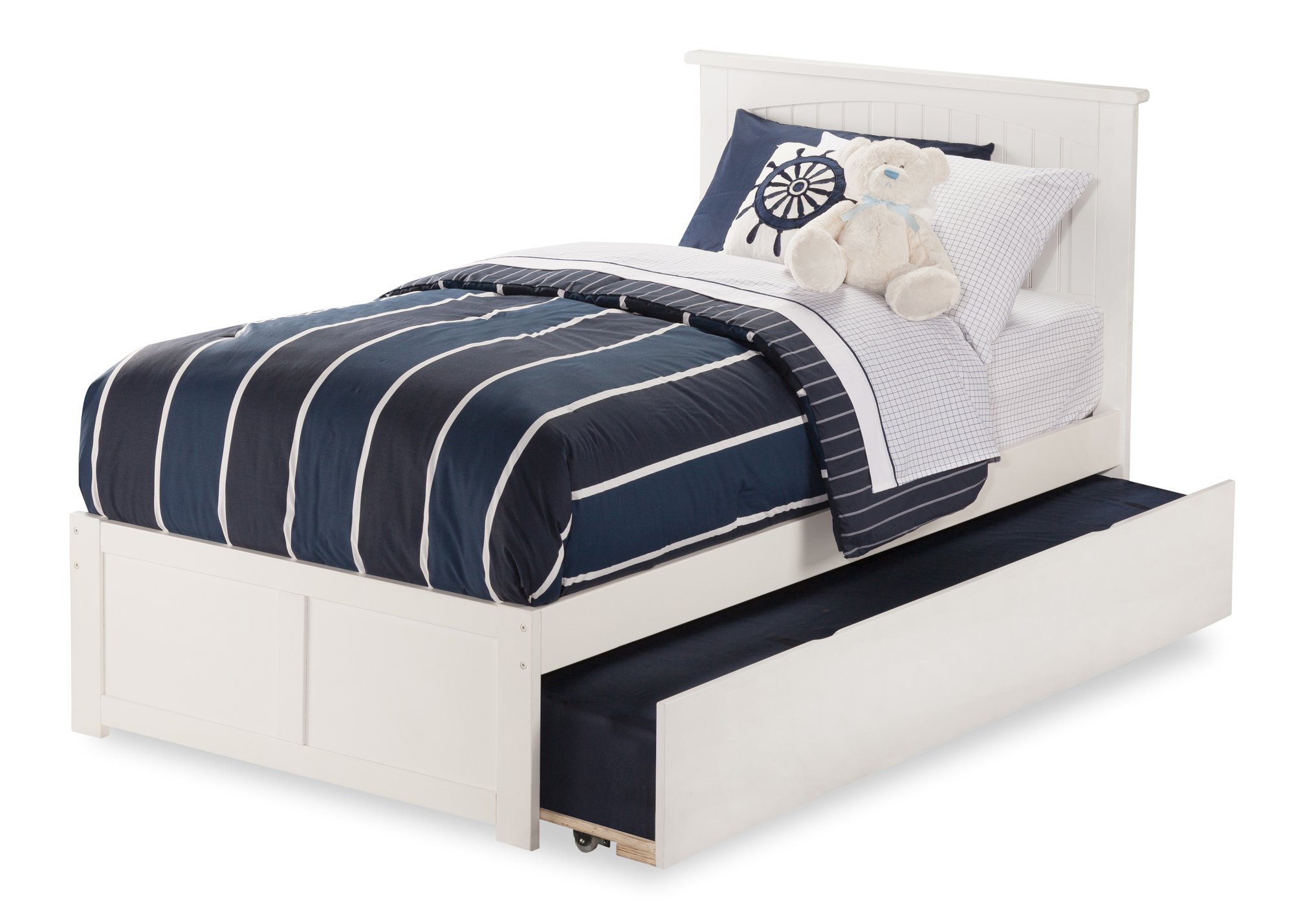 Nantucket Bed with Flat Panel Foot Board and Urban Trundle, Twin, White