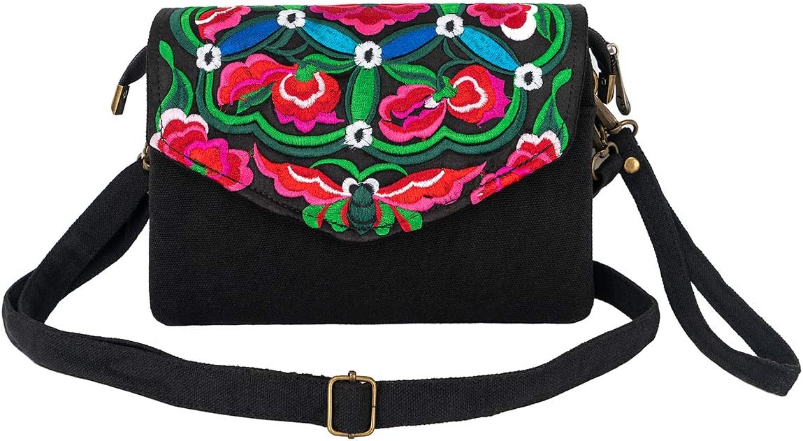 Small Canvas Embroidery Crossbody Bag Vintage Handbags and Purse Cellphone Pouch Mini Shoulder Bag Wallet Bag for Women