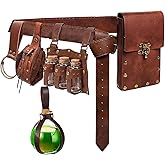 Renaissance Belt Pouch Coin Purse Witch Alchemist Potion Bottle Vilas Hook Set Medieval Pirate Festival Costume Accessories (1-Brown)